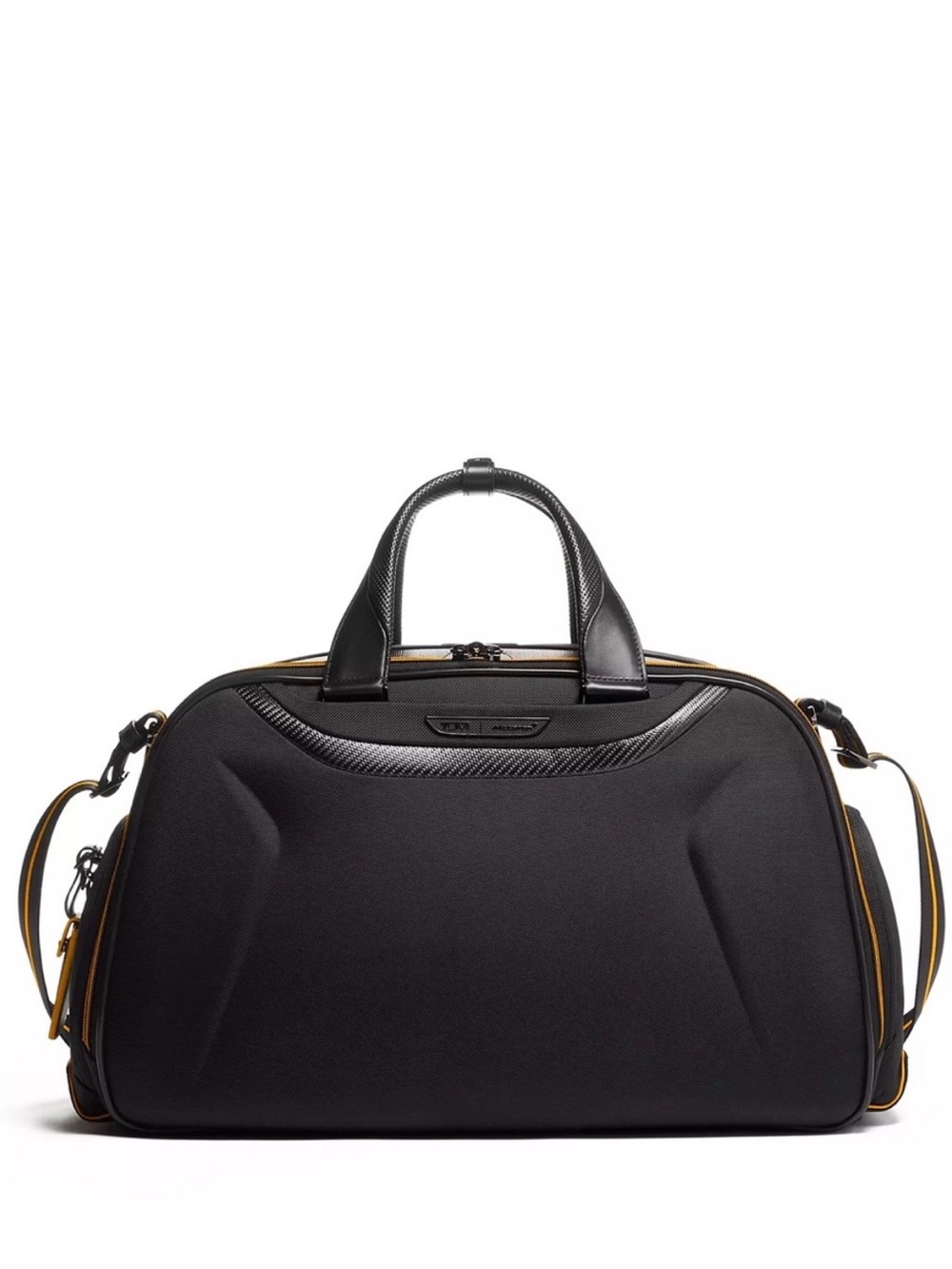 Tumi // McLauren quantum duffle black travel bag with orange stitching NWT